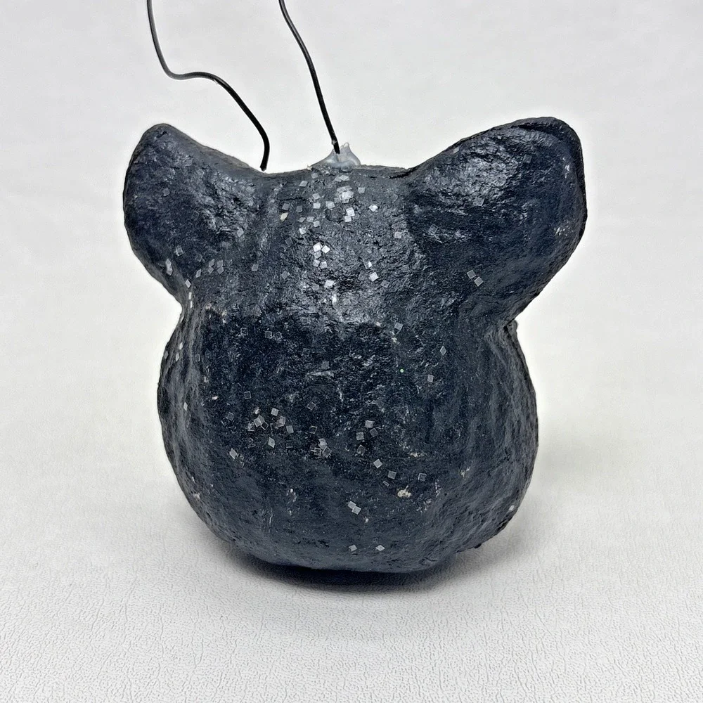 Dept 56 Halloween Paper Mache Black Cat Smiling Head Sparkle Vintage